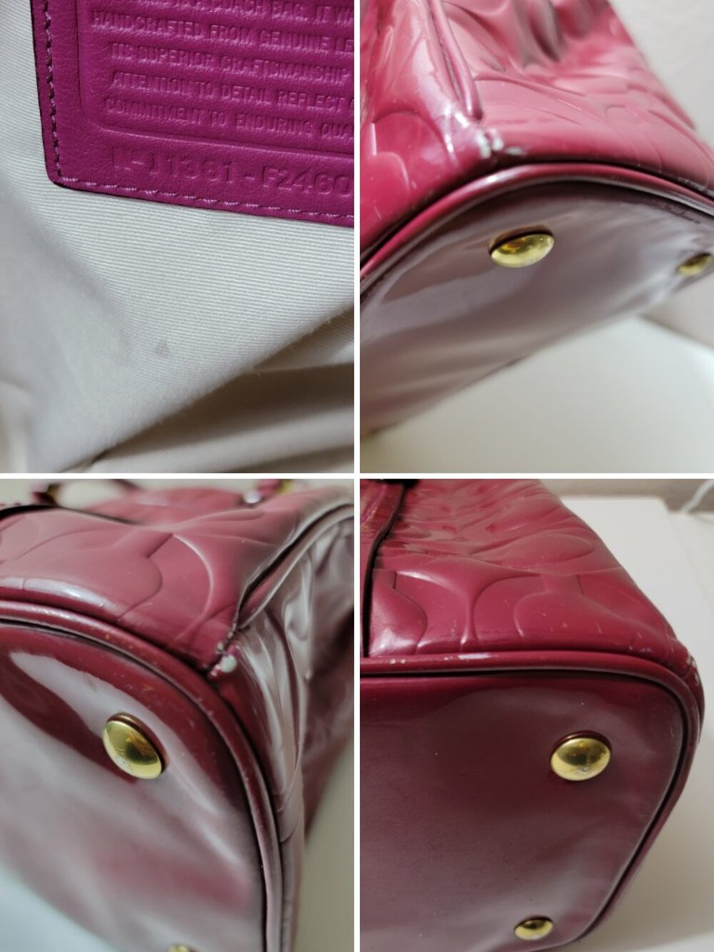 Coach Peyton Op Art Patent Leather Jordan Carryall Passion Berry Red Satchel - Picture 11 of 12
